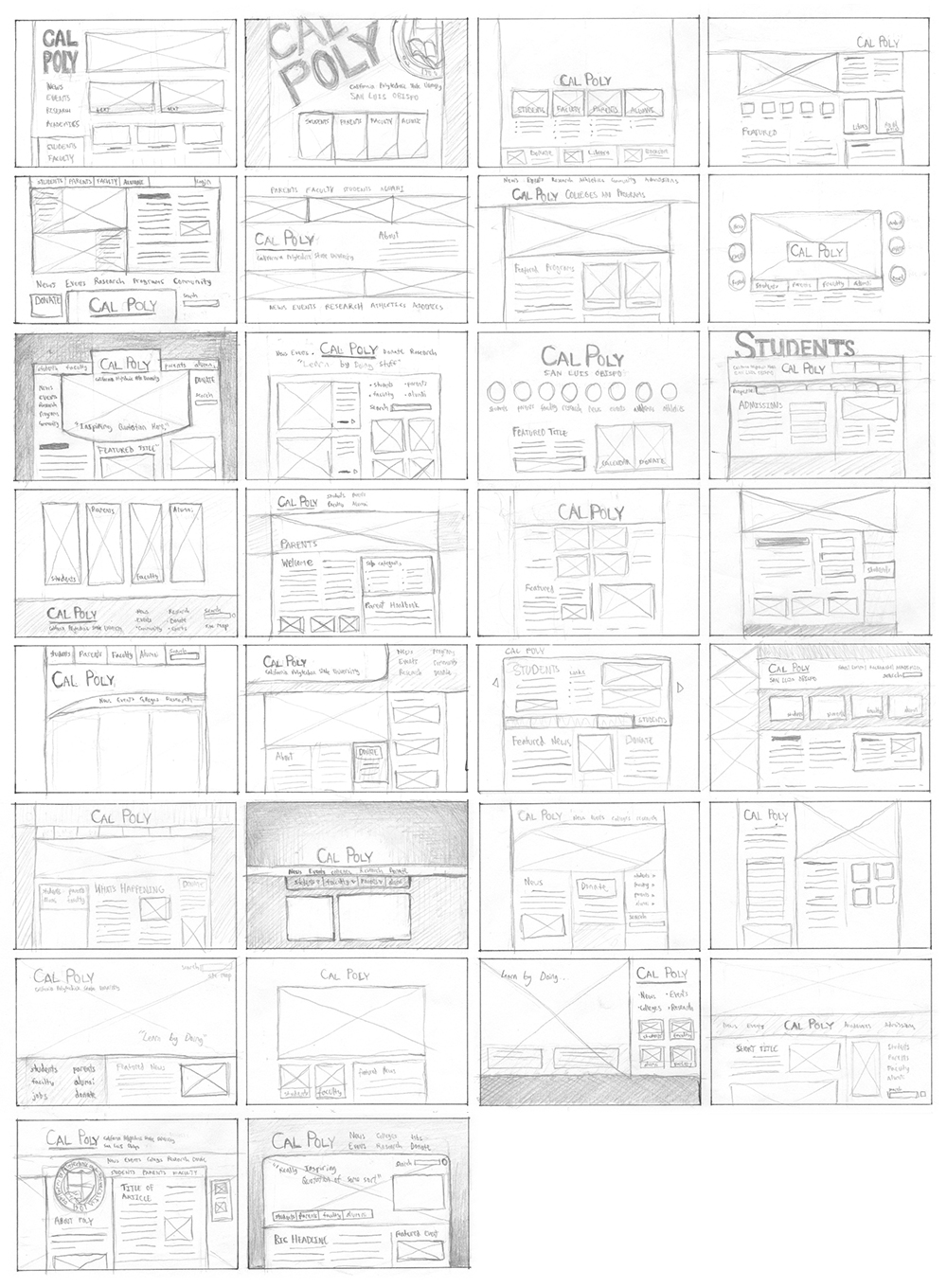 Cal Poly Website thumbnail sketches
