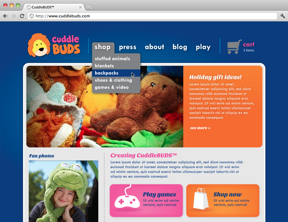 CuddleBUDs website homepage