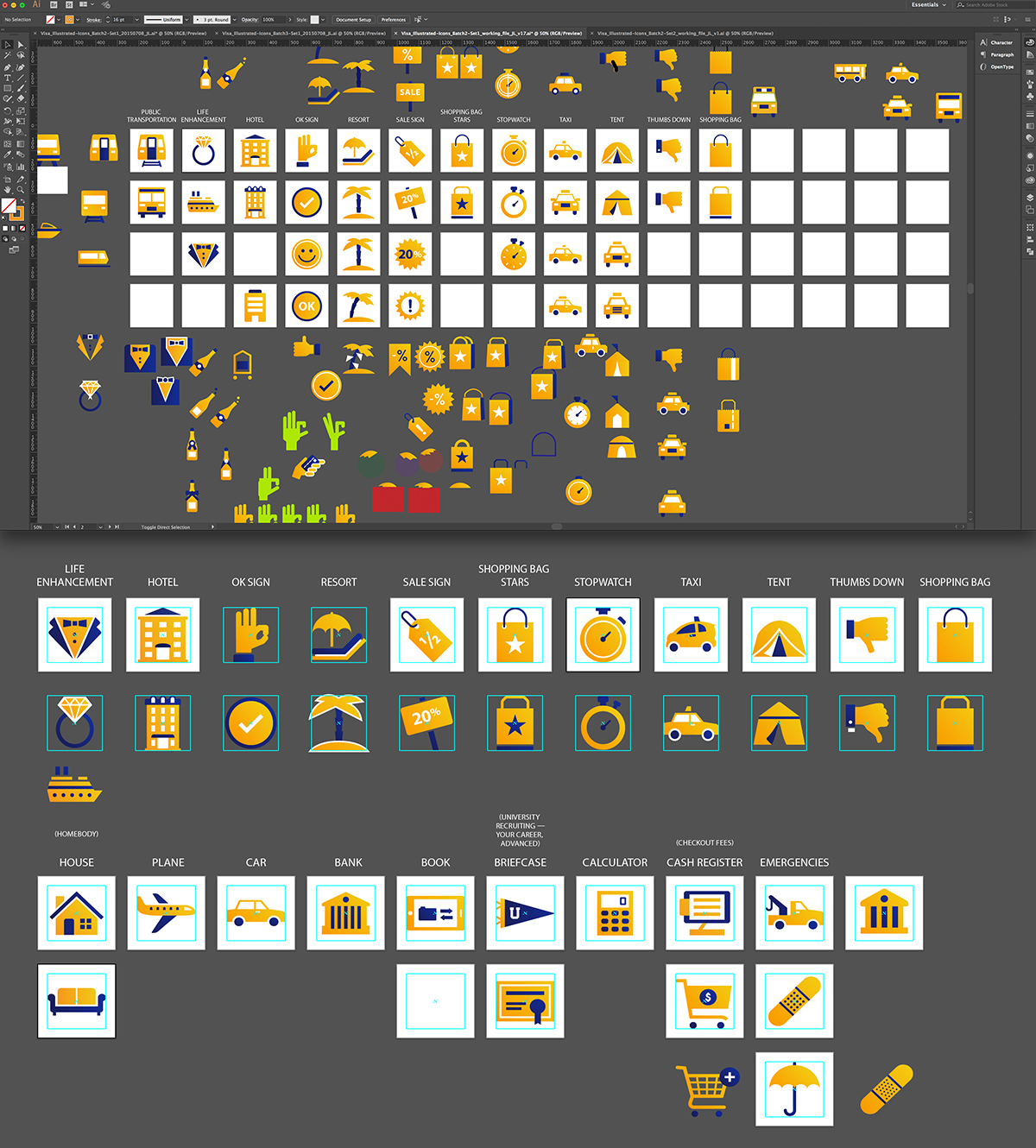 Visa illustrated icons process Adobe Illustrator