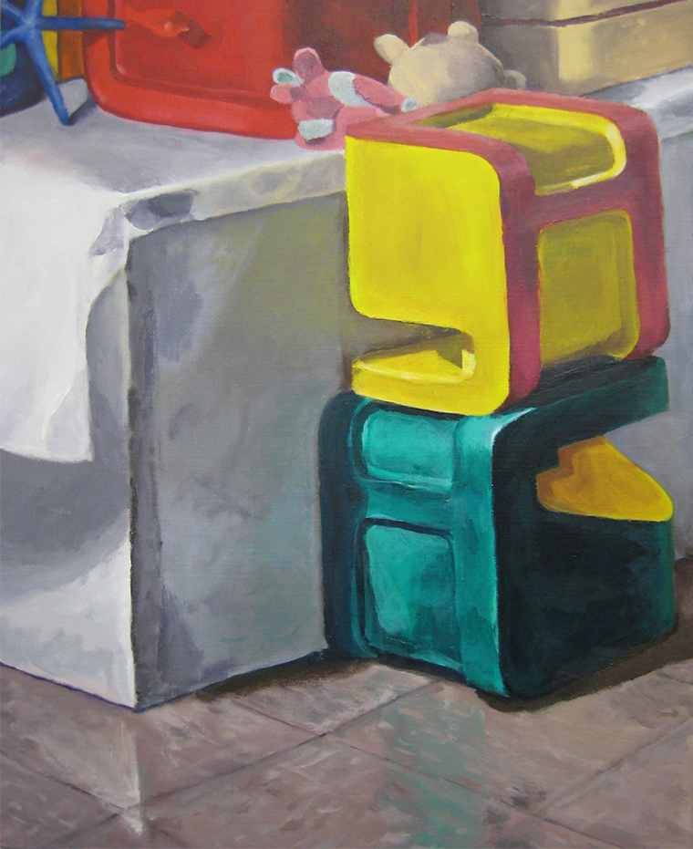 Still life with blocks and stuffed animals, arcylic on canvas, 2010